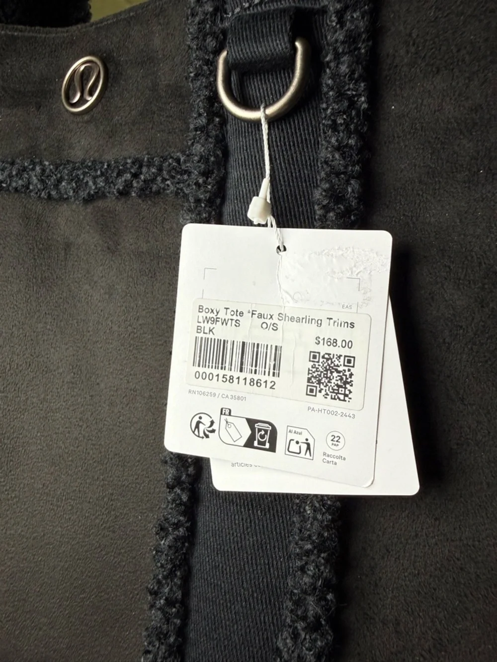 Lululemon Boxy Tote 10L Black Faux Shearling NWT